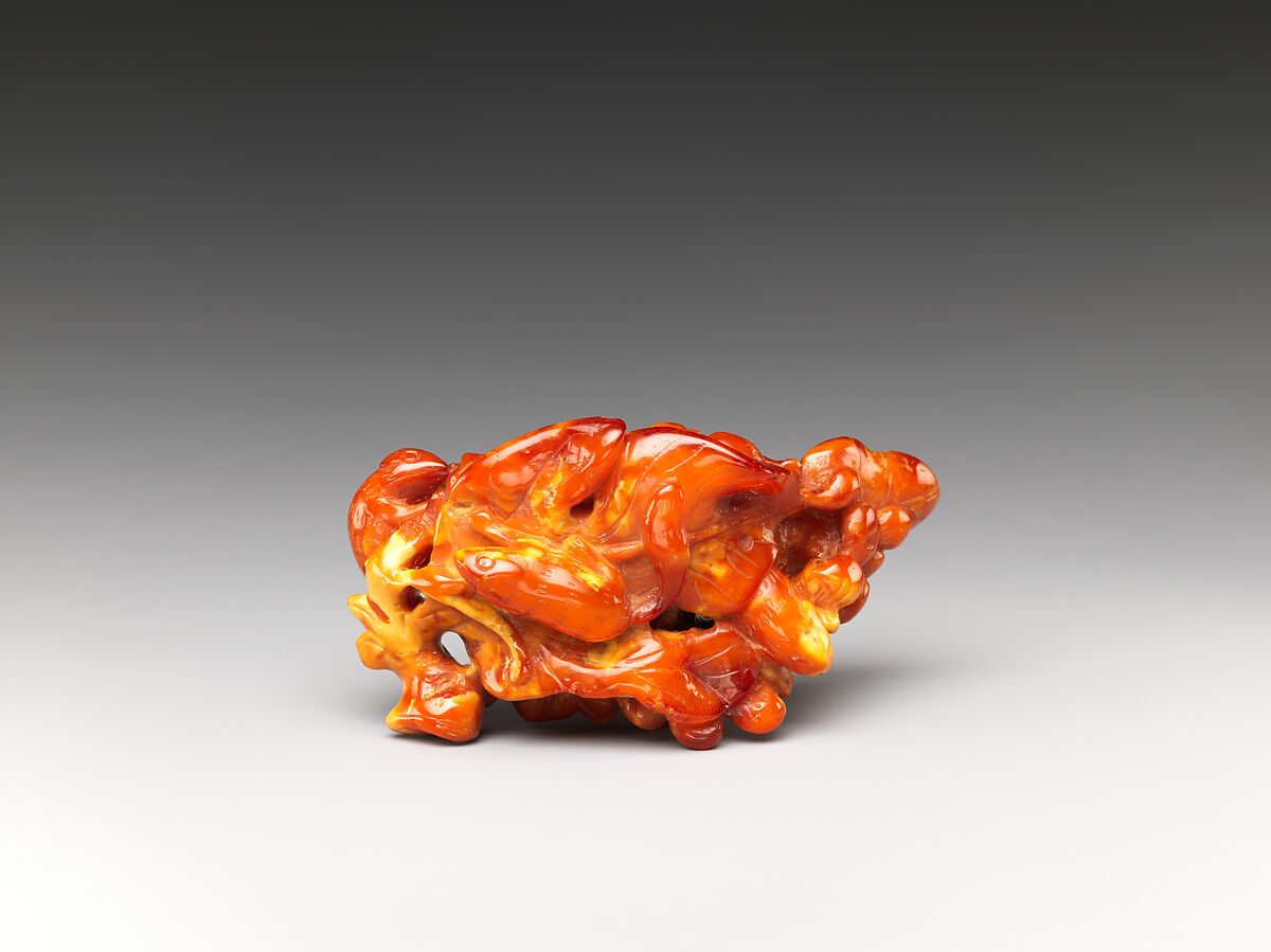 Ornament with Squirrels and Grapes, Amber, China