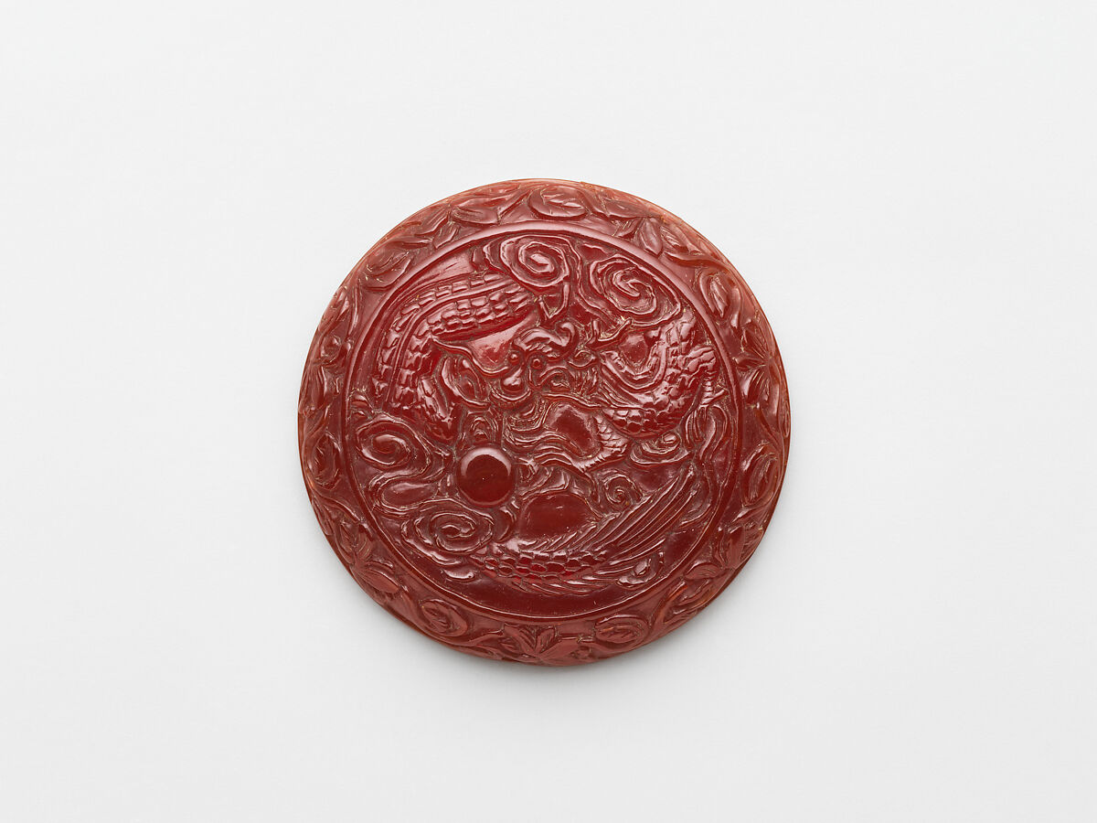 Covered Box with Dragon Chasing Pearl, Amber, China