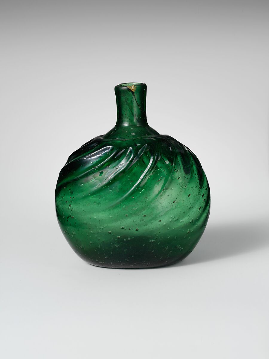 Bottle, Blown pattern-molded glass, American 