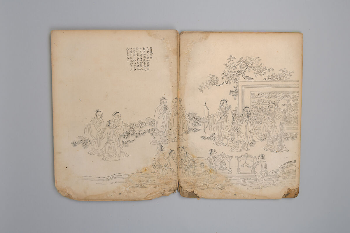 Life of Confucius, Four volums of woodblock printed books; ink on paper, China