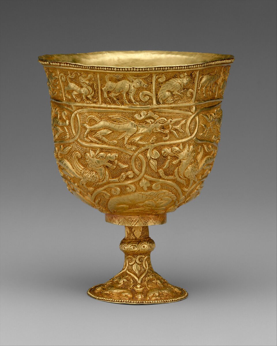 Stem cup, Gold with repoussé decoration, China (Xinjiang Autonomous Region, Central Asia) 