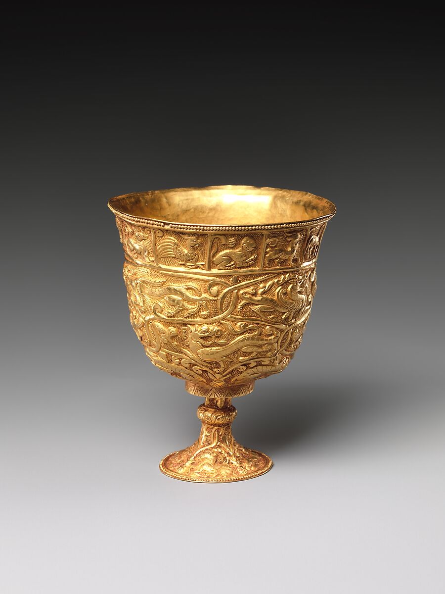 Stem cup, Gold with repoussé decoration, China (Xinjiang Autonomous Region, Central Asia)