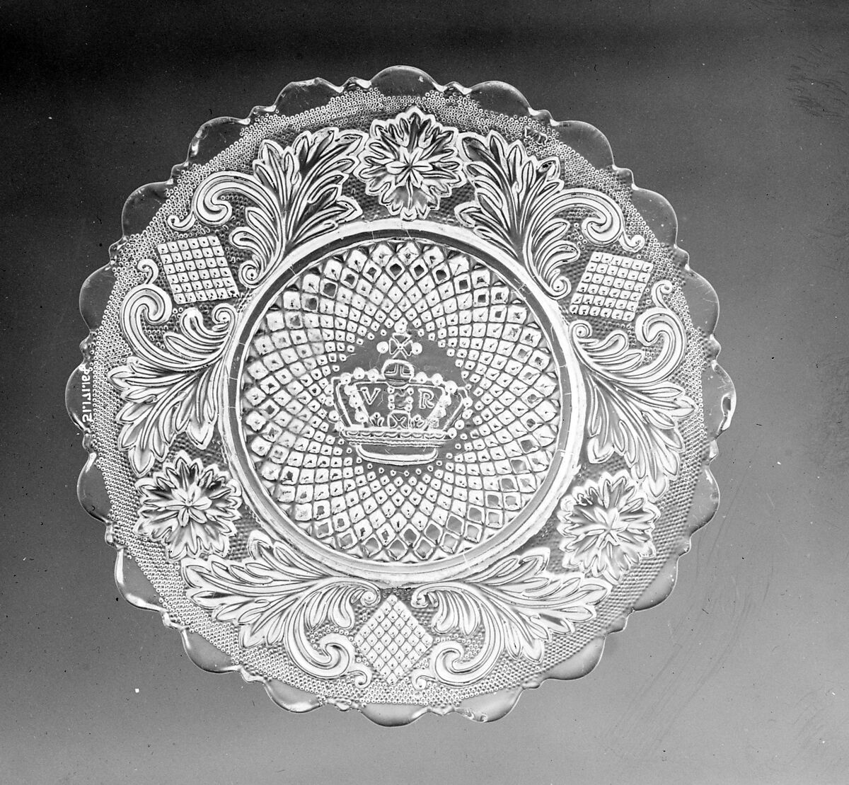Plate, Lacy pressed glass, American or British 
