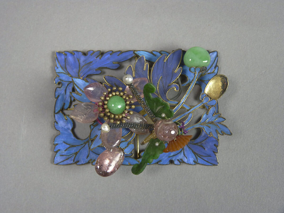 Ornaments for a Woman's Hat, Gold, gilded metal, kingfisher feathers, glass, and semiprecious stones, China