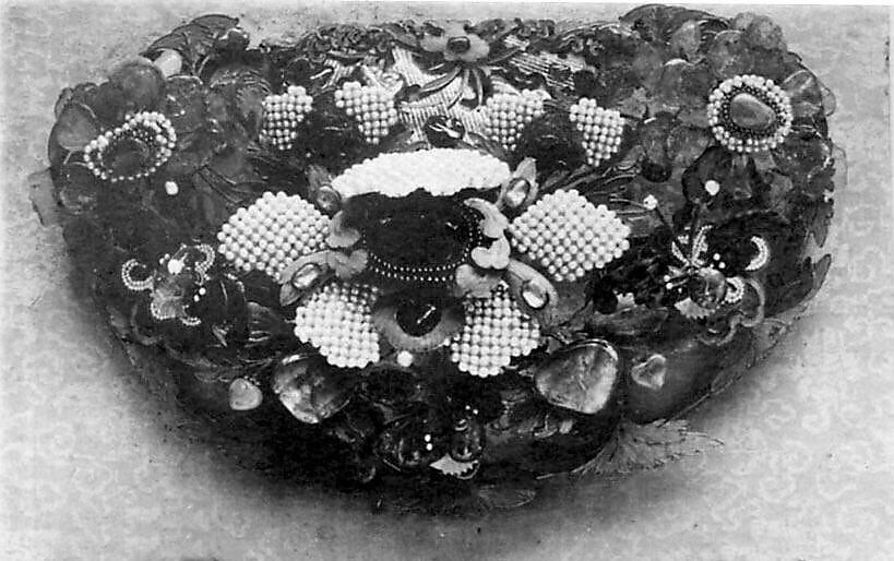 Ornaments for a Headdress, Gold, gilded metal, kingfisher feathers, glass, and semiprecious stones, China