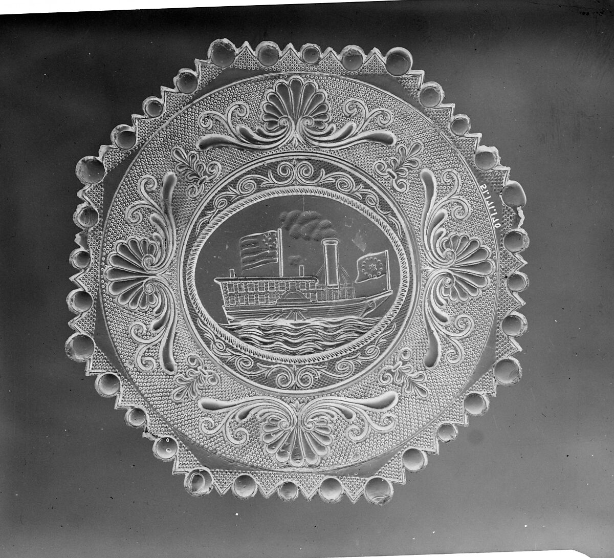 Plate, Lacy pressed glass, American 