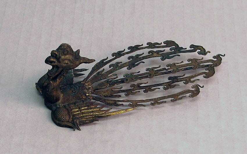 Phoenix Ornament, Gilt silver with rubies, China 