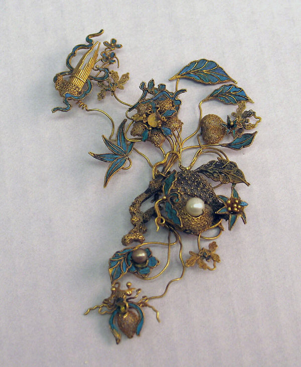 Fragment of Headdress, Gold, pearls, China 