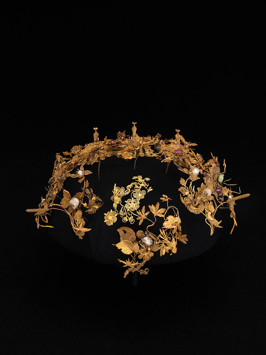 Head ornament, Gold, rubies, pearls, cat's-eyes, iron, China
