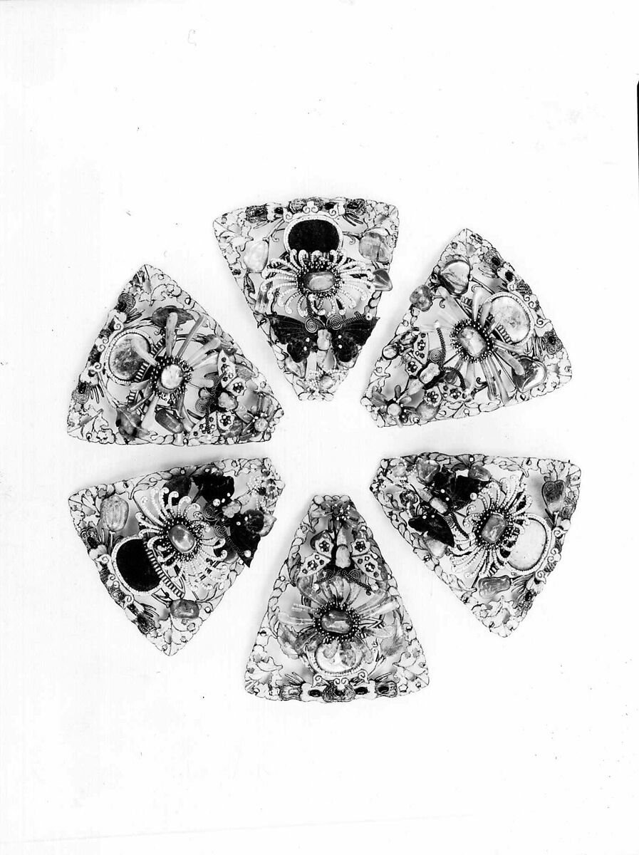 Ornaments for Manzhu Hat, Metal, feathers, jade, seed pearls, coral, topaz, glass, China