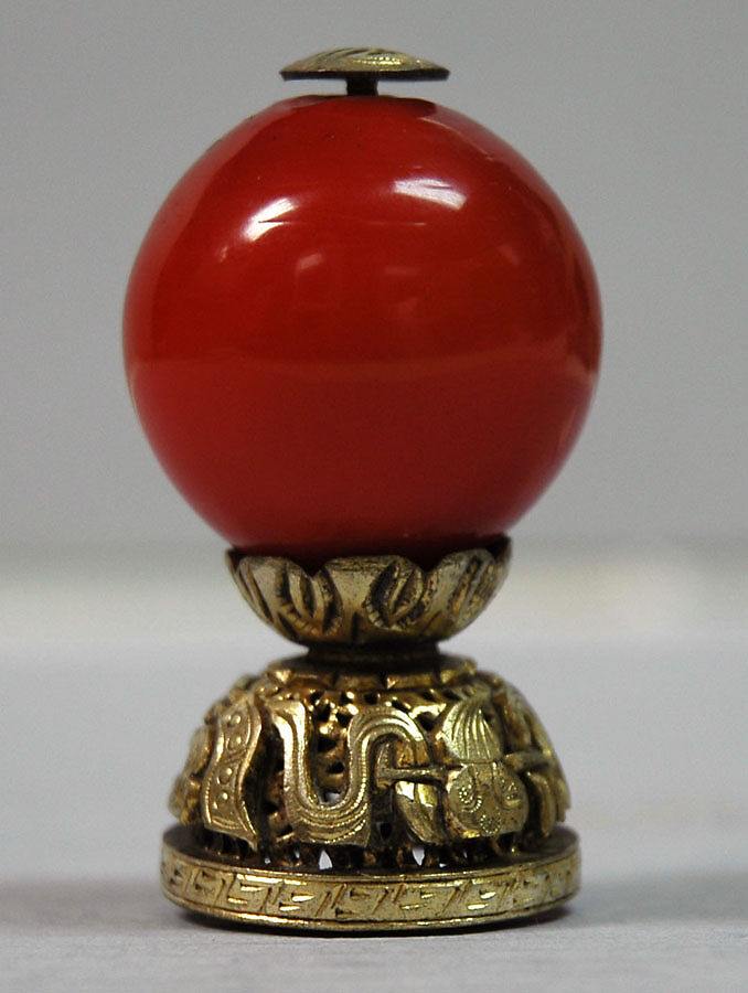Hat Finial, Glass top on gilded-metal base, China 
