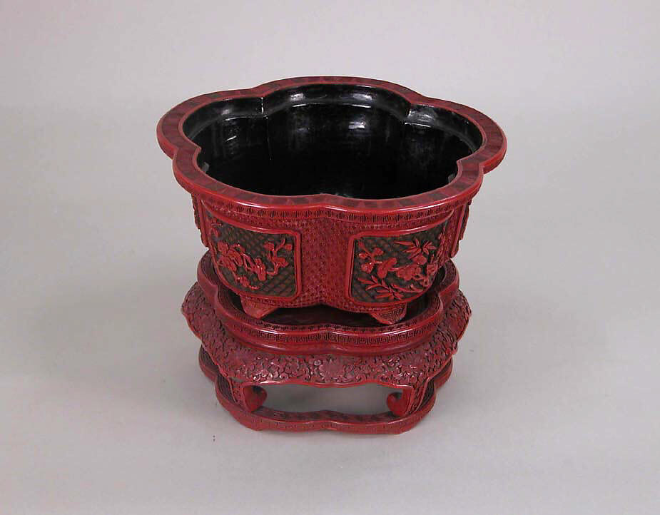 Flower Pot with Stand, Cinnabar lacquer, China 