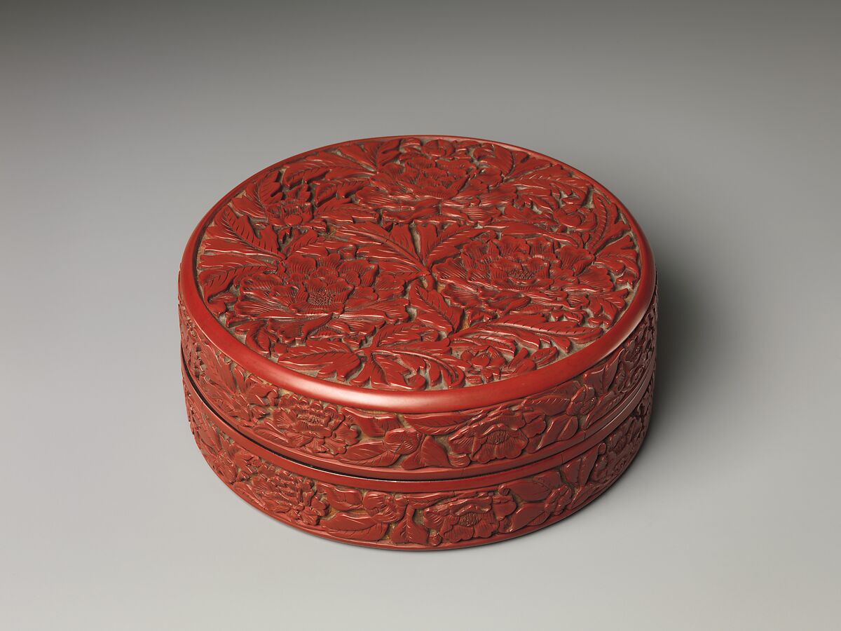 Box with peonies, Carved red lacquer, China 