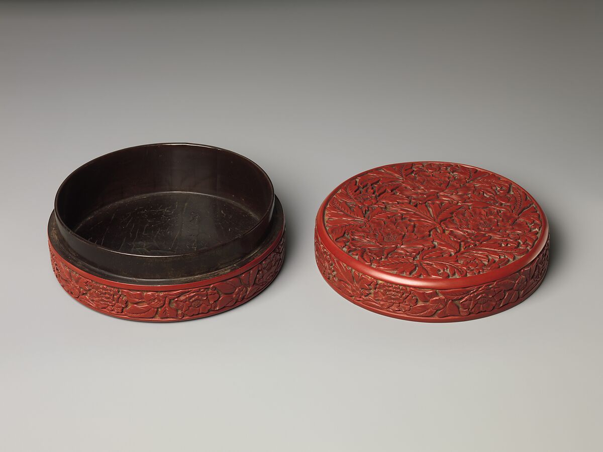 Box with peonies, Carved red lacquer, China