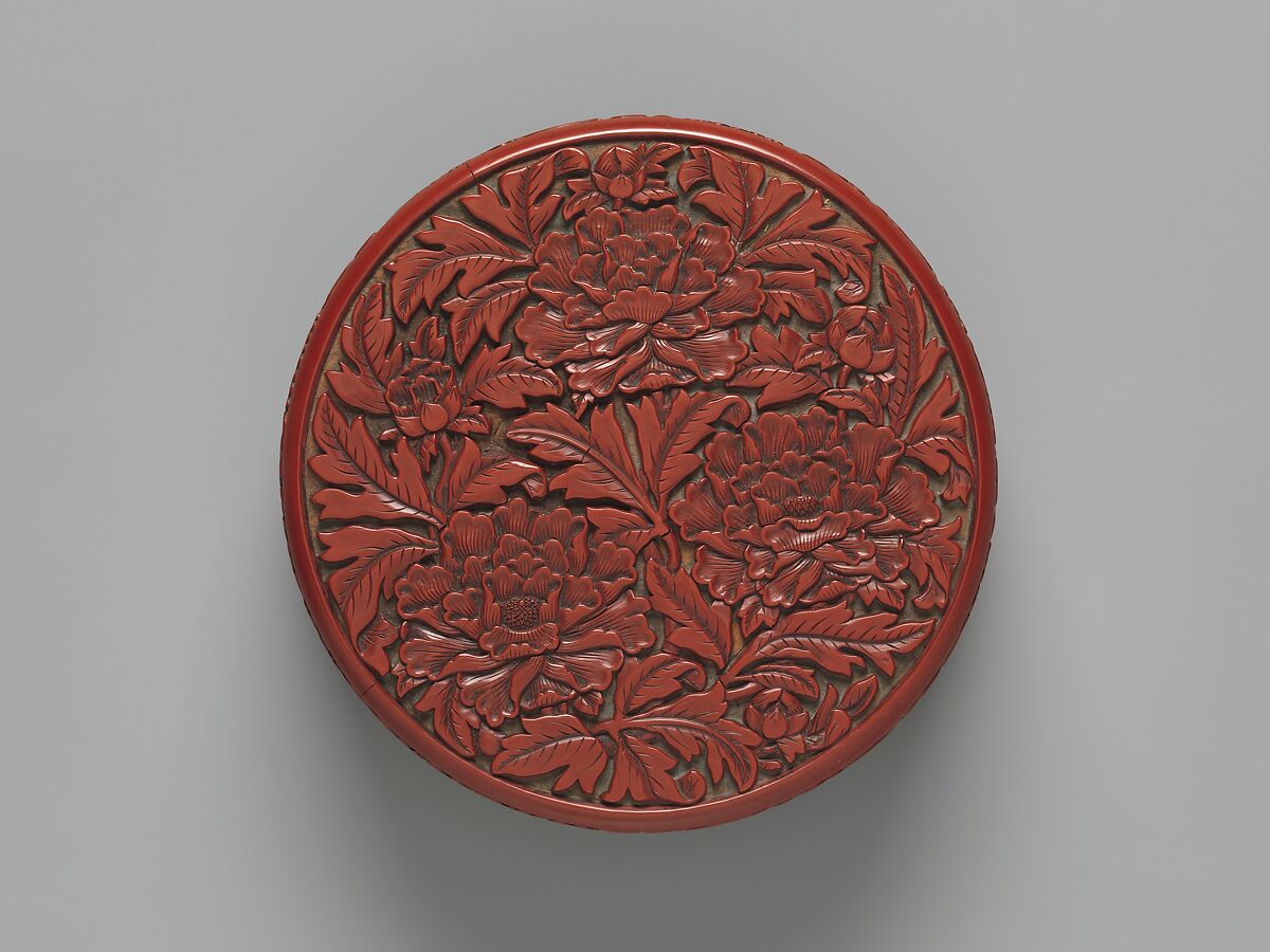 Box with peonies, Carved red lacquer, China