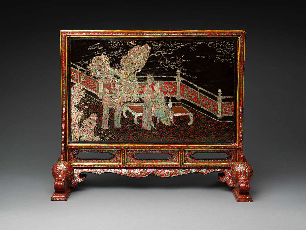 Table screen, Lacquer inlaid with mother-of-pearl, China 