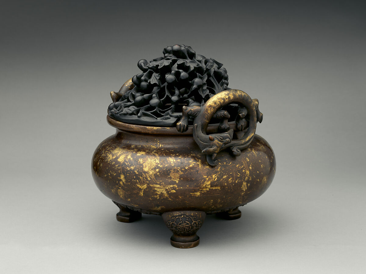 Incense burner, Copper alloy, parcel gilding, China