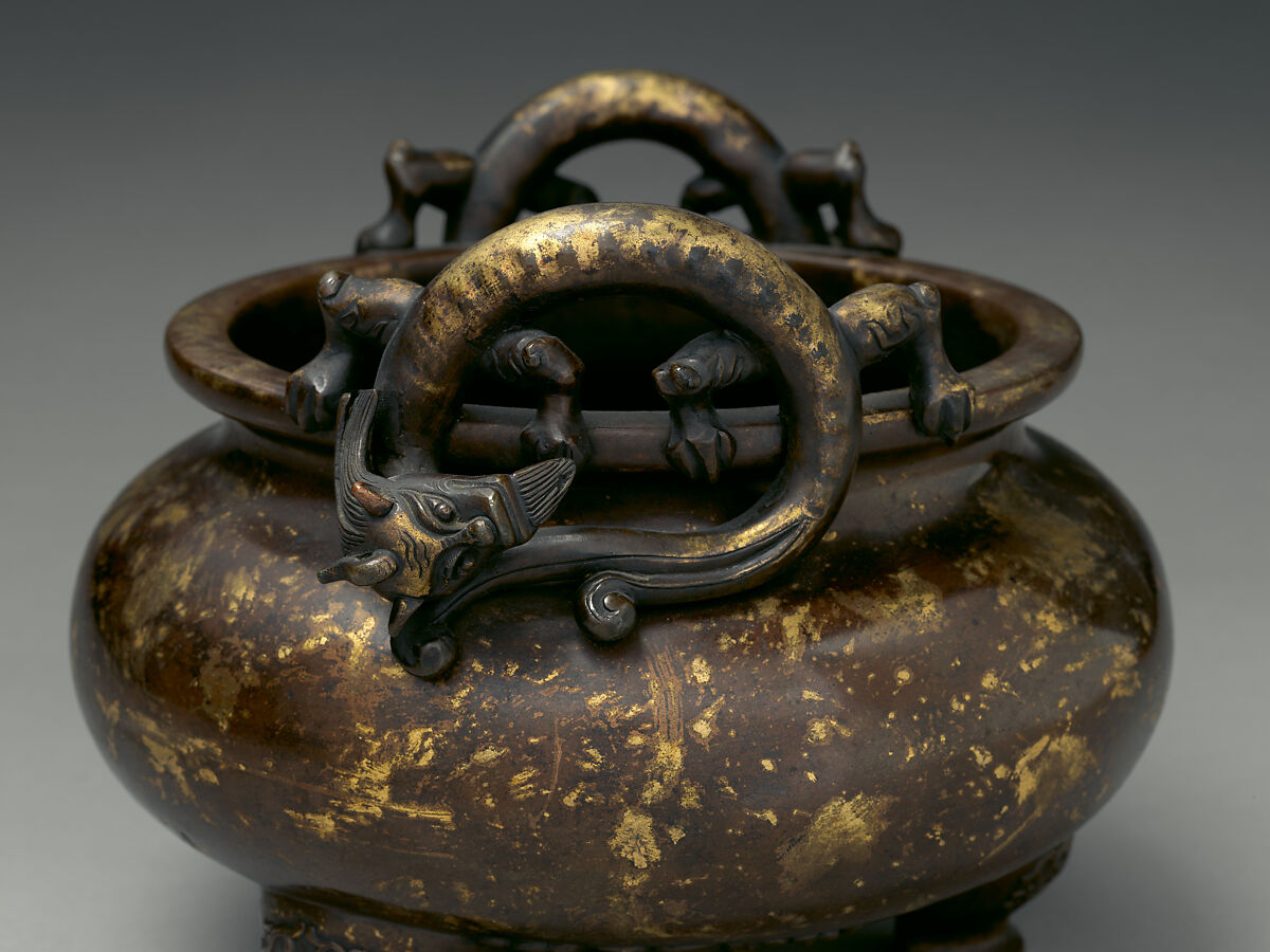 Incense burner, Copper alloy, parcel gilding, China