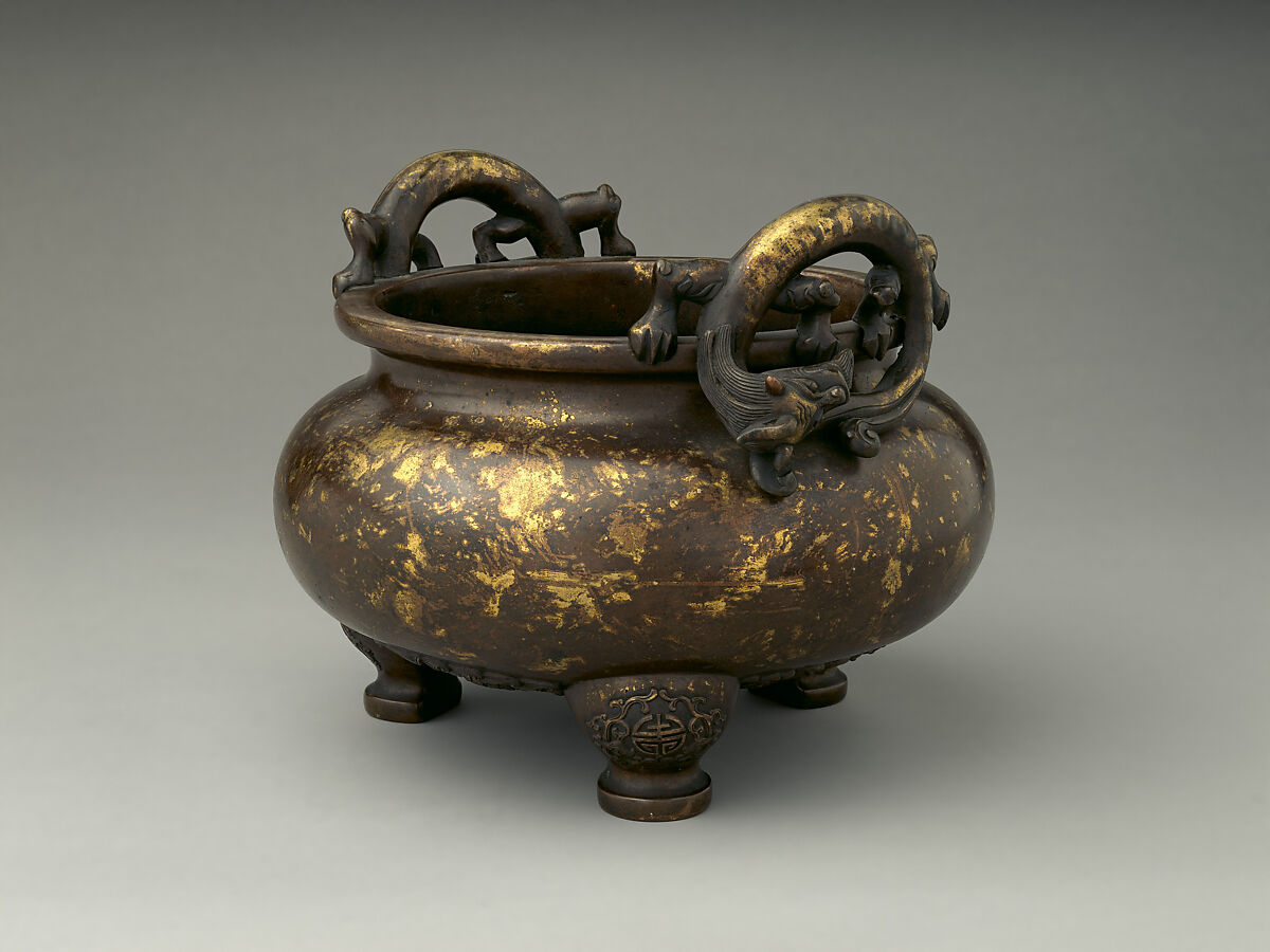 Incense burner, Copper alloy, parcel gilding, China