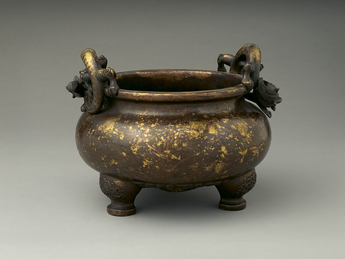 Incense burner, Copper alloy, parcel gilding, China
