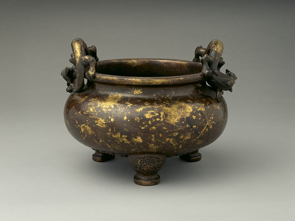 Incense burner, Copper alloy, parcel gilding, China