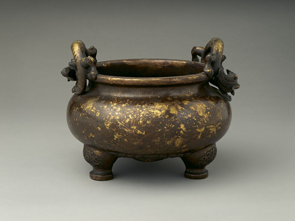 Incense burner, Copper alloy, parcel gilding, China