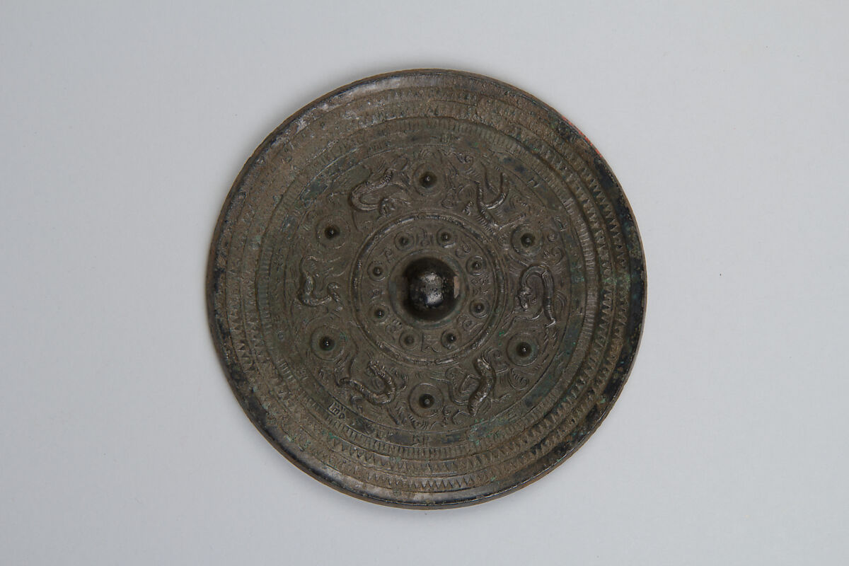 Mirror with deities and mythical creatures, Bronze, China 