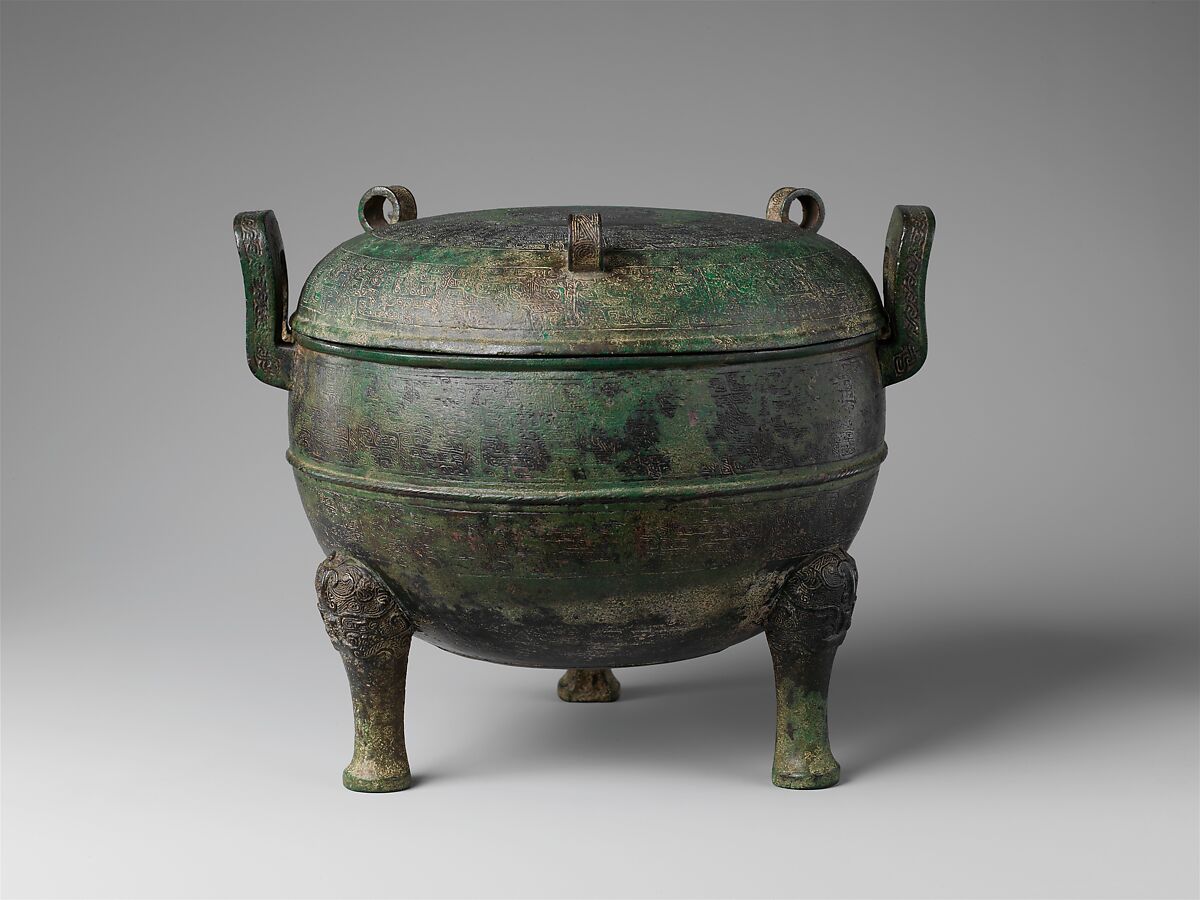 Ritual tripod cauldron with cover (Ding), Bronze, China