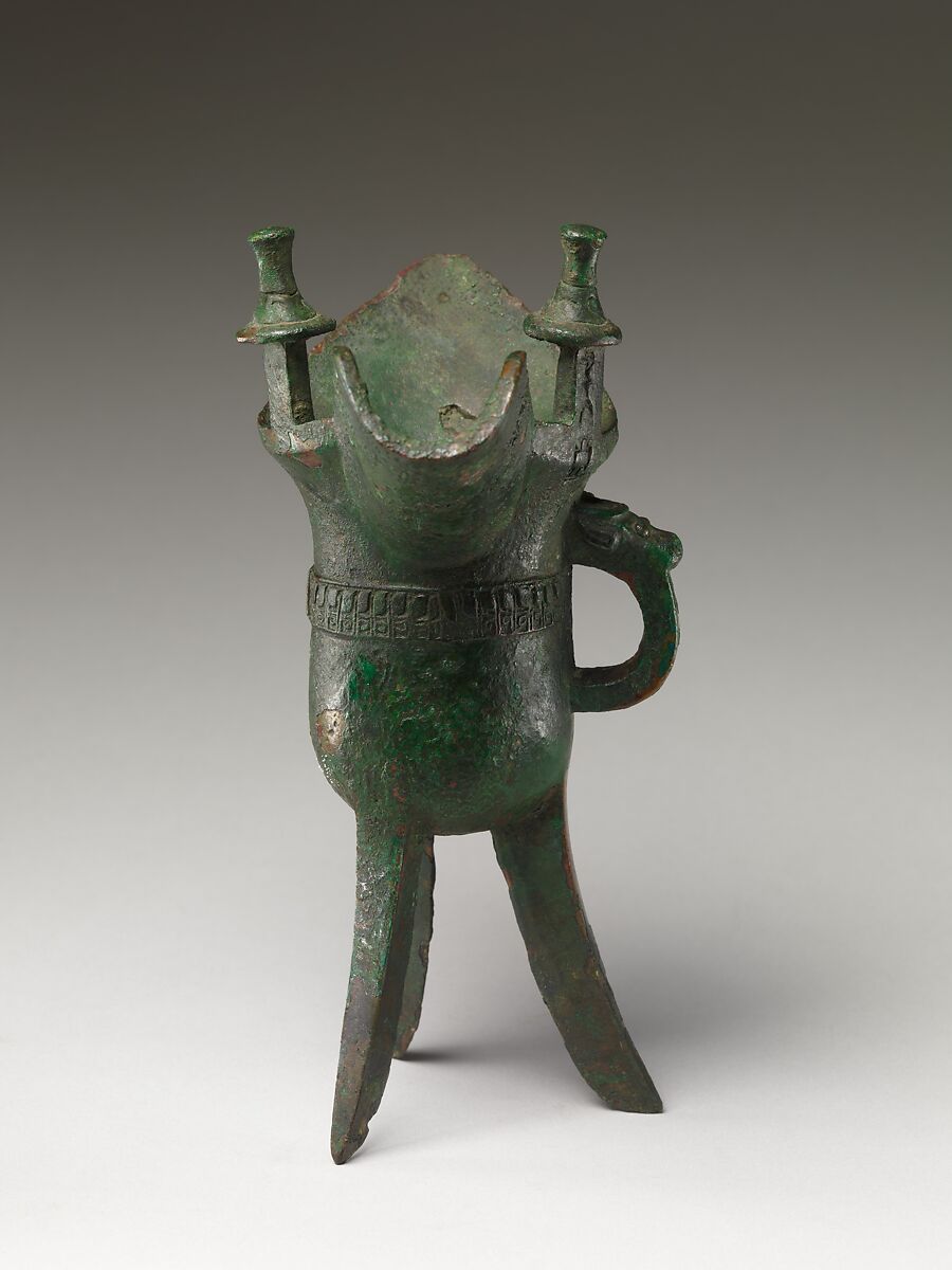 Wine warmer (jue) in ancient style, Bronze with artificial patina, China