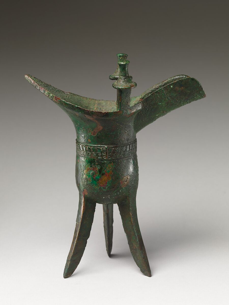 Wine warmer (jue) in ancient style, Bronze with artificial patina, China