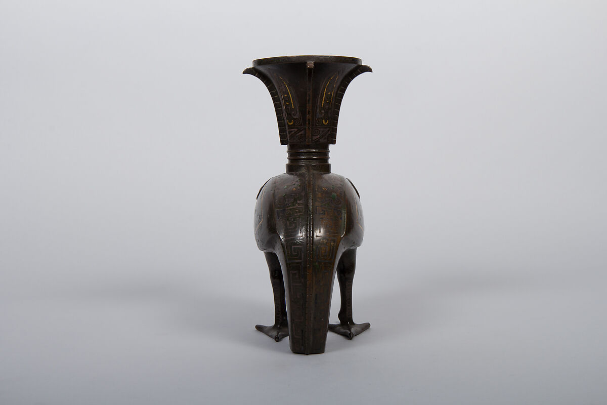 Vessel in the Form of a Heavenly Rooster, Bronze inlaid with gold and silver, China