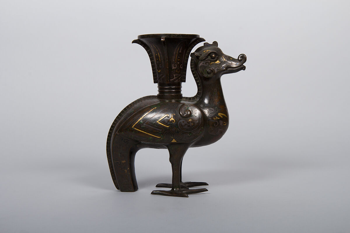 Vessel in the Form of a Heavenly Rooster, Bronze inlaid with gold and silver, China