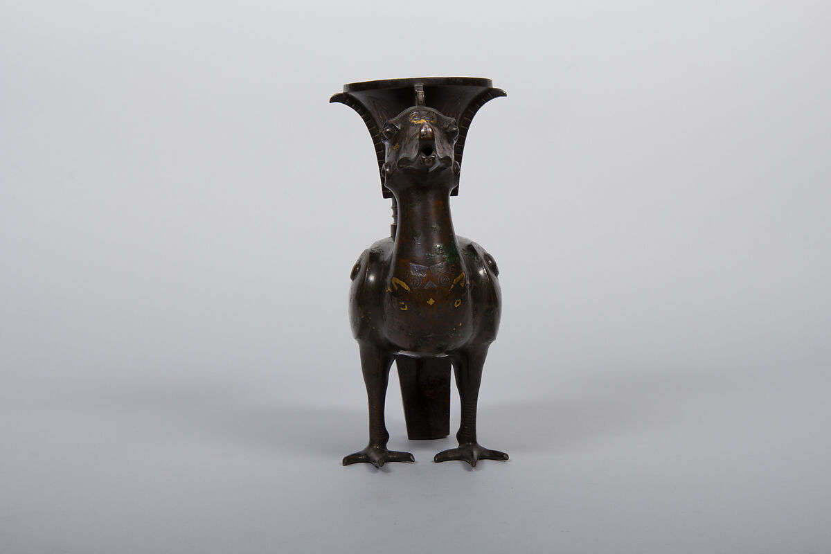 Vessel in the Form of a Heavenly Rooster, Bronze inlaid with gold and silver, China