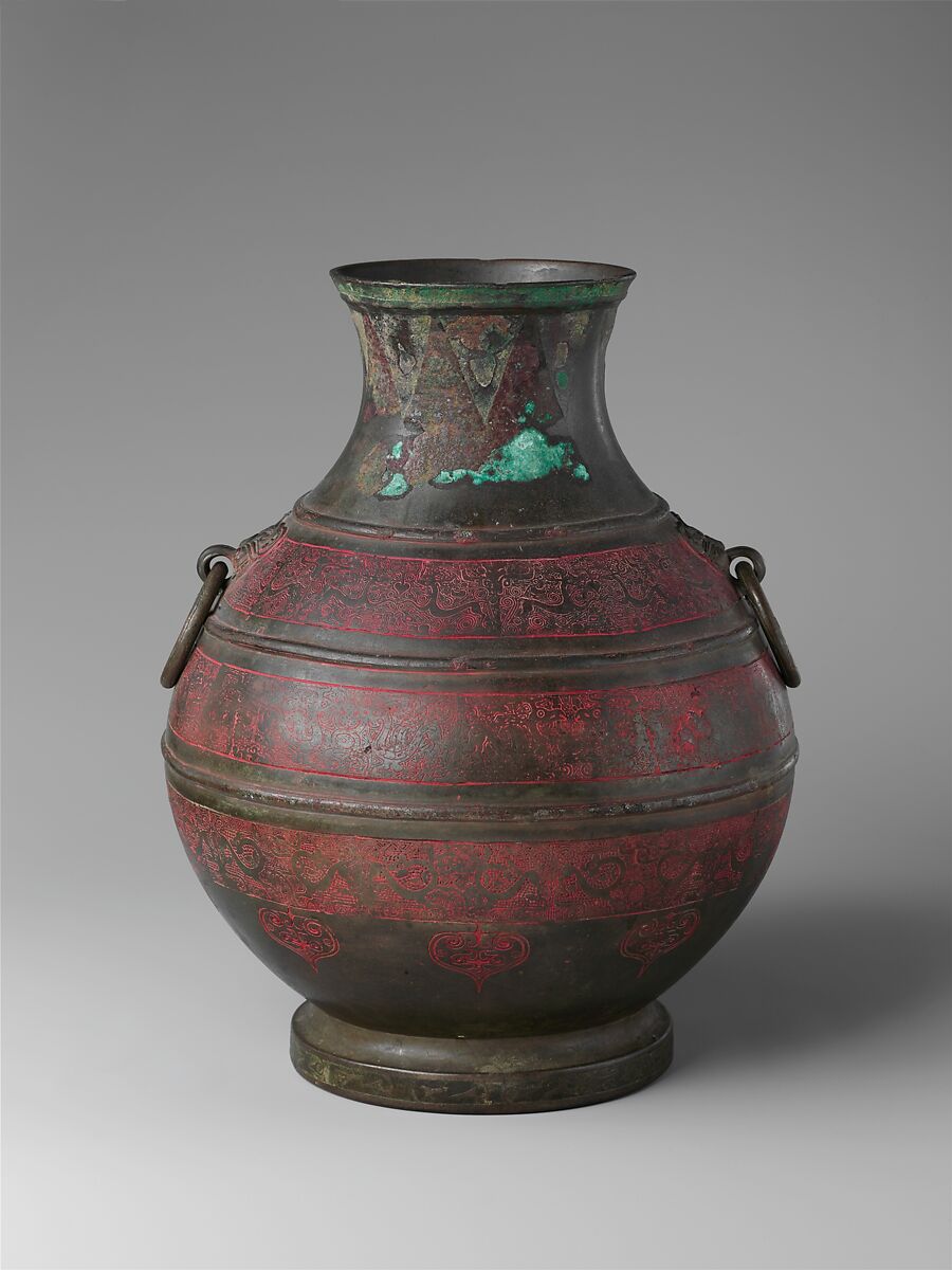 Ritual wine container (hu) with mythical creatures, Bronze, China 