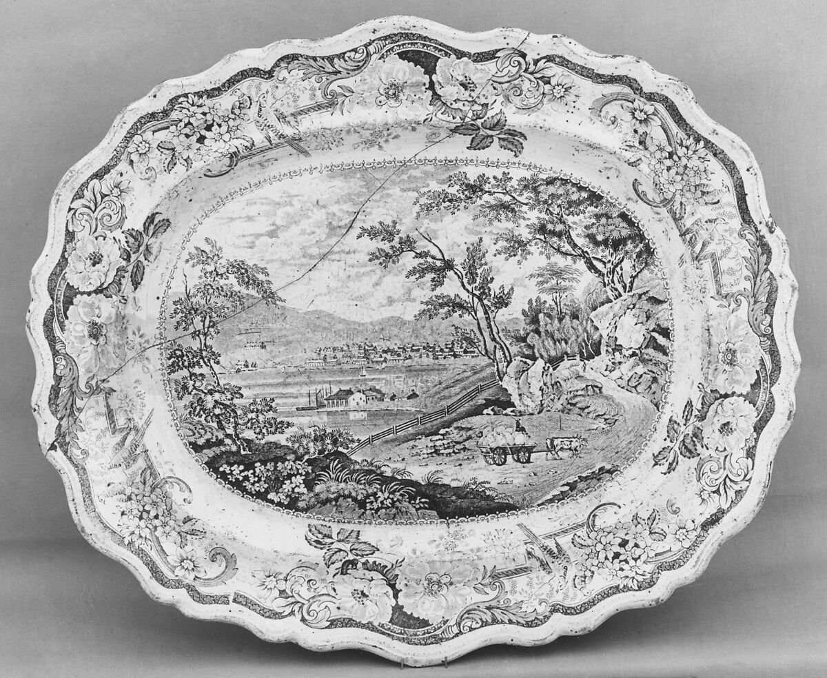 Platter, James and Ralph Clews (British, Cobridge, Stoke-on-Trent, active ca. 1818–36), Earthenware, transfer-printed, British (American market) 