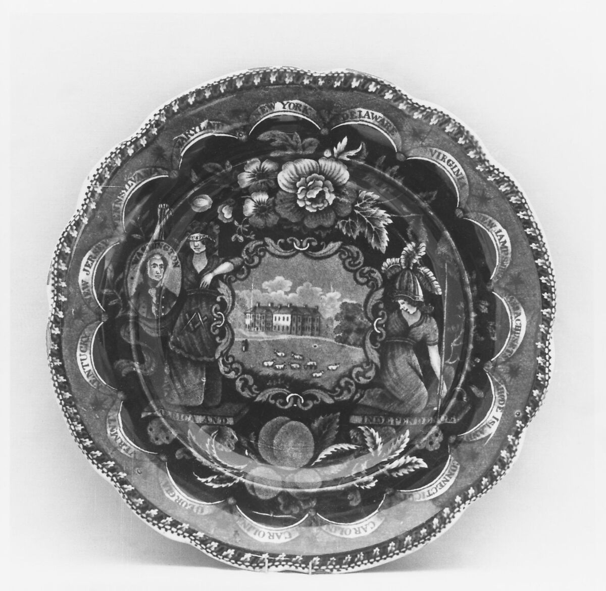 Platter, James and Ralph Clews (British, Cobridge, Stoke-on-Trent, active ca. 1818–36), Earthenware, transfer-printed, British (American market) 