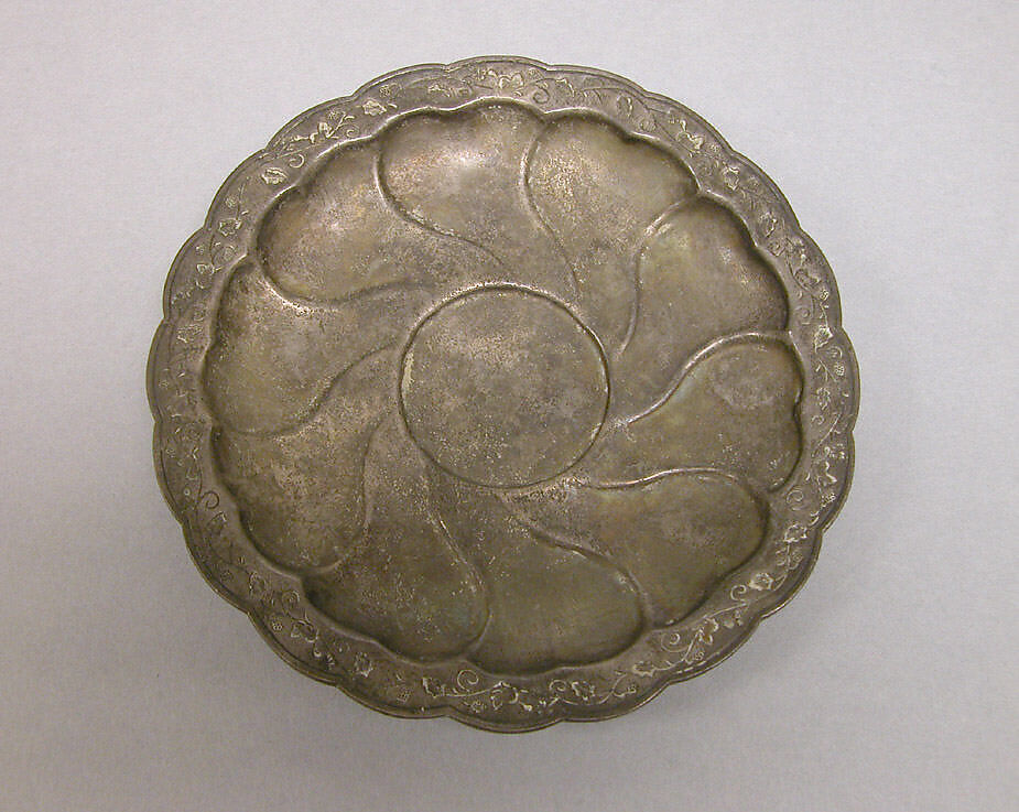Saucer with Floral Scrolls, Silver with chased and repoussé decoration, China 