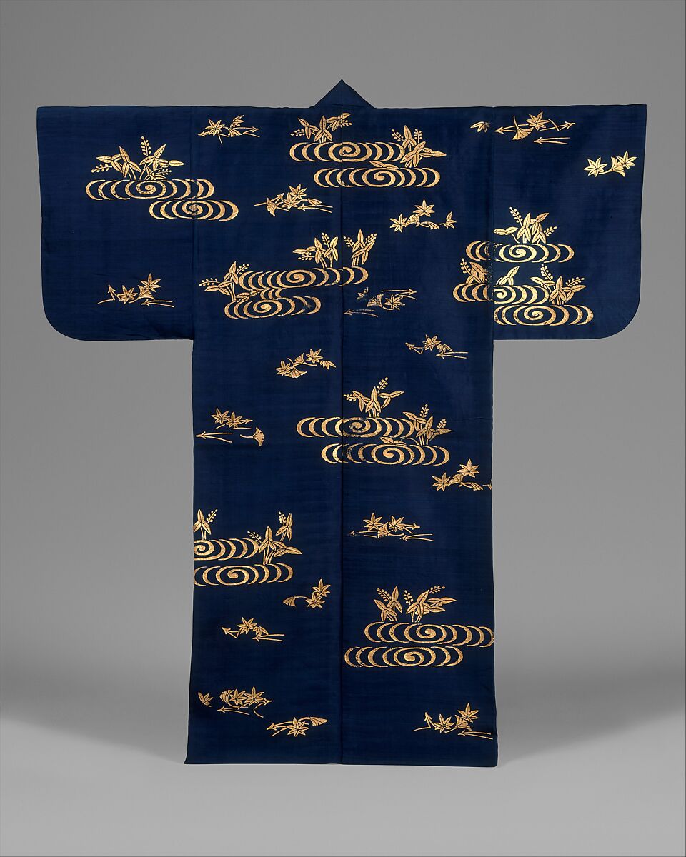 Noh Costume (Surihaku) with Water, Water Plants, and Leaves, Gold leaf on plain-weave silk, Japan 
