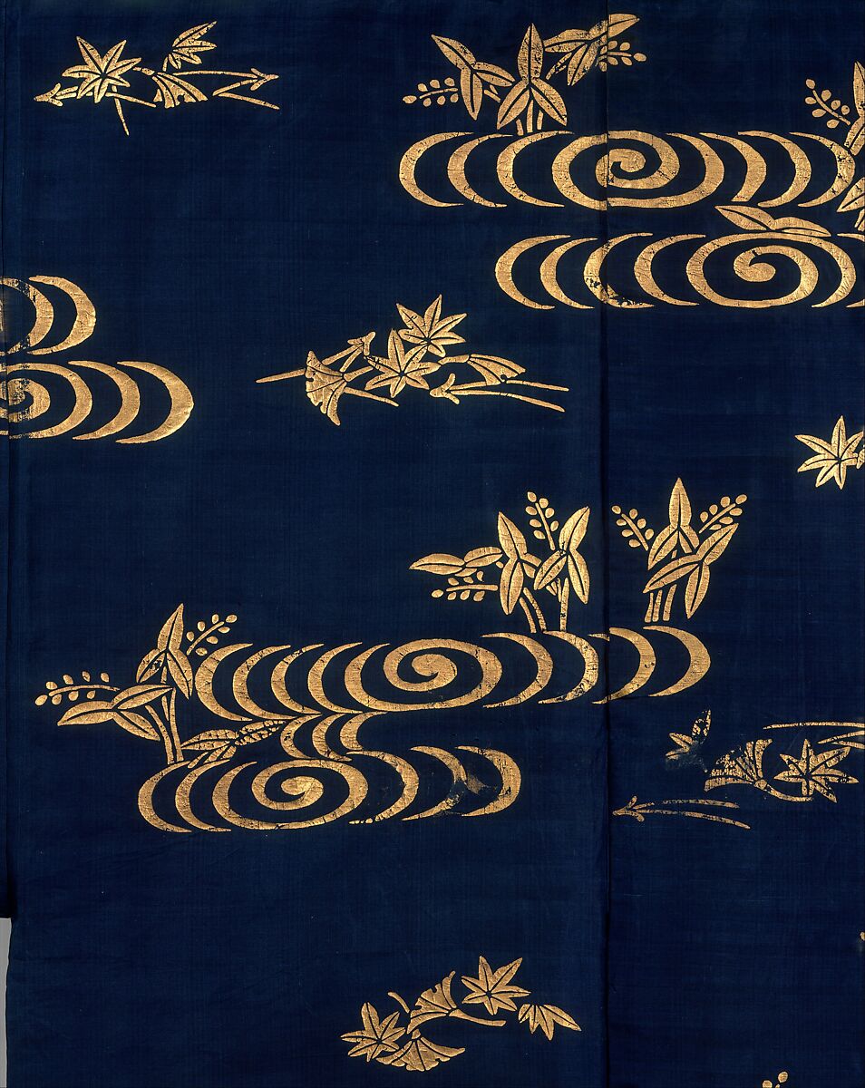 Noh Costume (Surihaku) with Water, Water Plants, and Leaves, Gold leaf on plain-weave silk, Japan