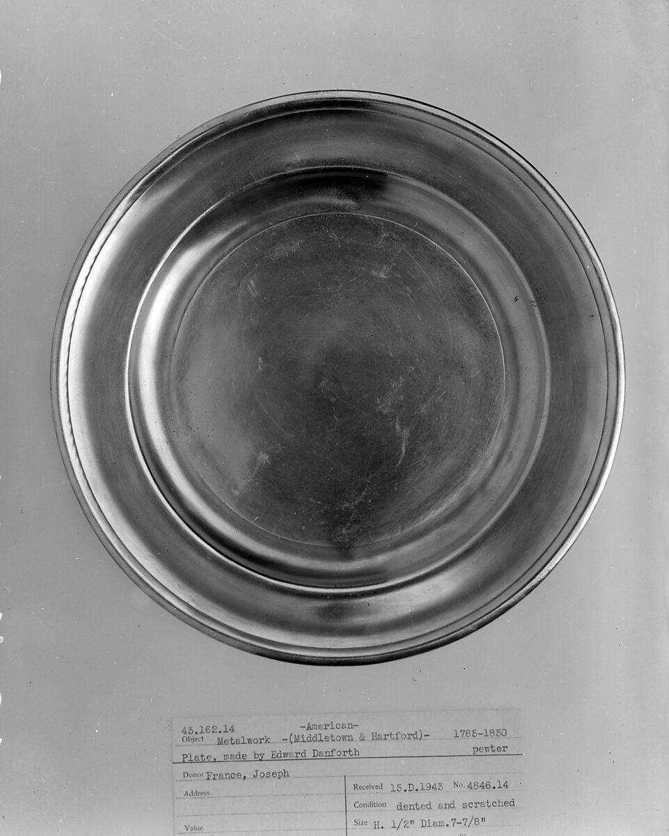 Plate, Edward Danforth (1765–1830), Pewter, American 