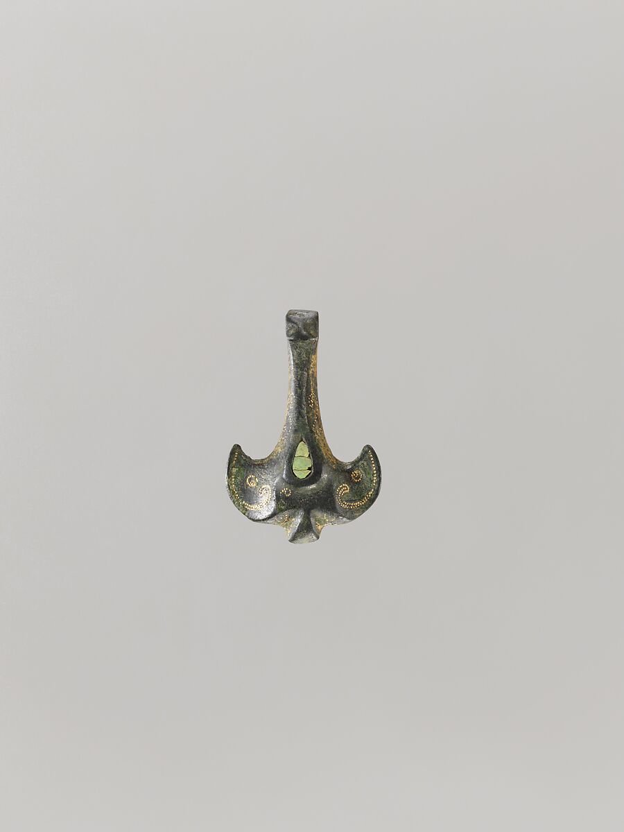 Belt hook, Bronze inlaid with gold and turquoise, China 