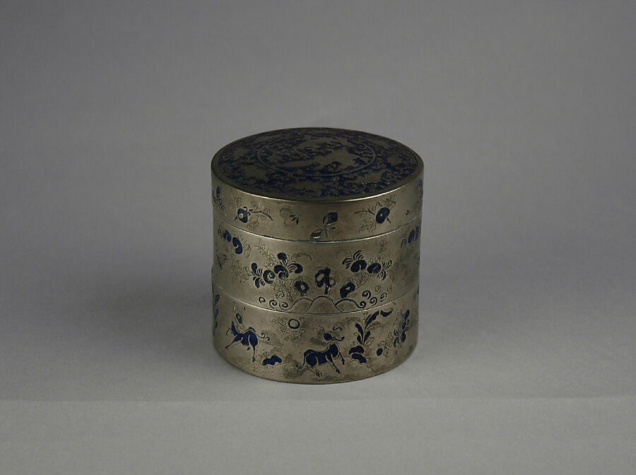 Tiered Box, Painted enamel on paktong (German silver), China