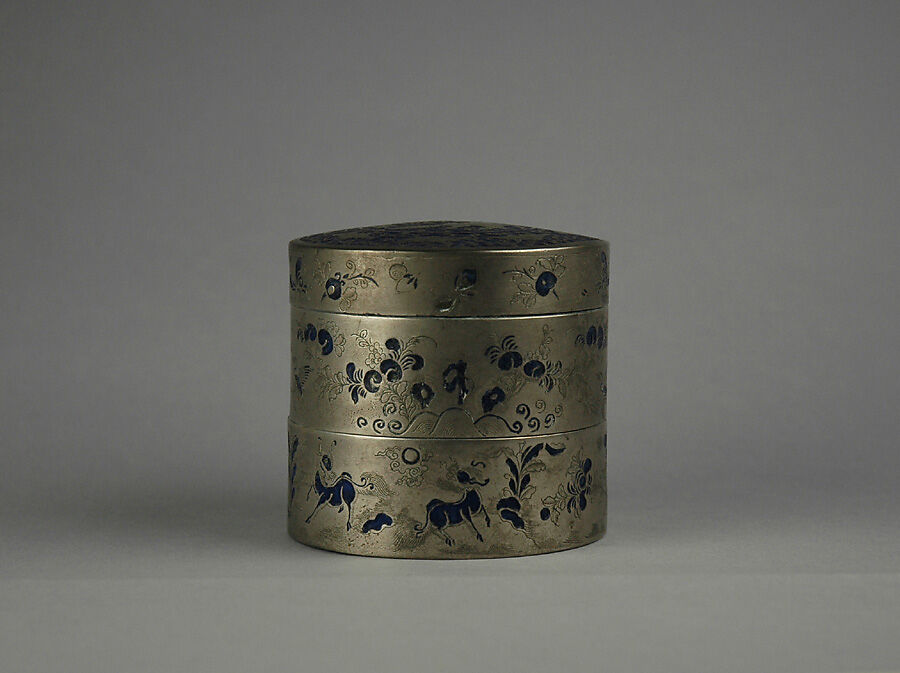 Tiered Box, Painted enamel on paktong (German silver), China 