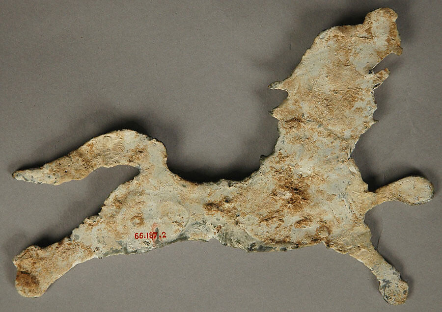 Plaque in the shape of a mythical animal, Lead, pigment, China