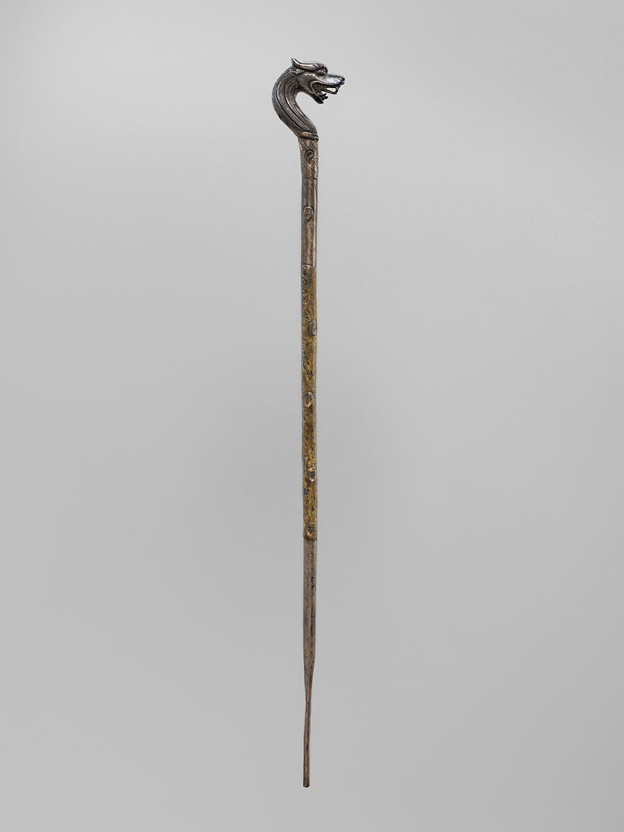 Hairpin, Silver inlaid with glass, China