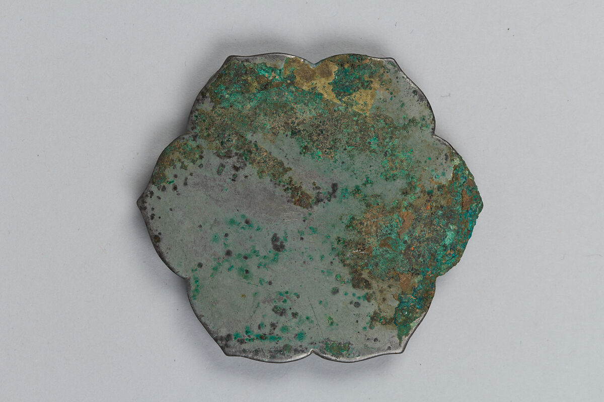 Mirror with floral designs, Bronze, silver inlay, China