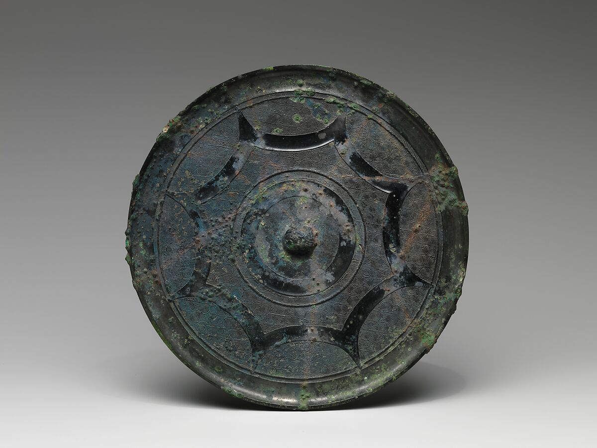 Mirror with eight-point design, Bronze with black patina, China