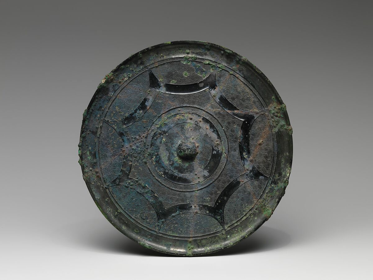 Mirror with eight-point design, Bronze with black patina, China 