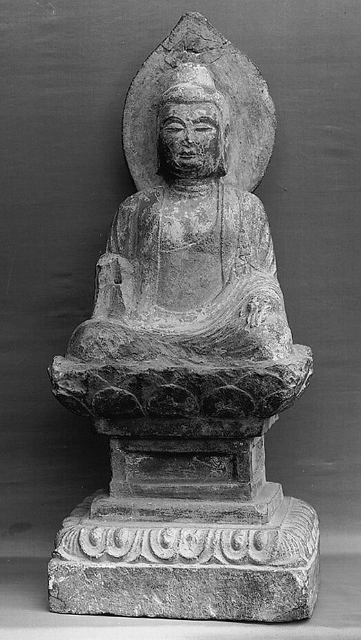 Seated Amida, Stone, paint traces, China 