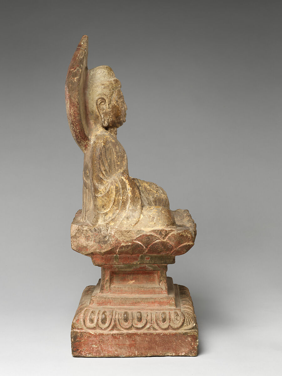 Seated Amida, Stone, paint traces, China